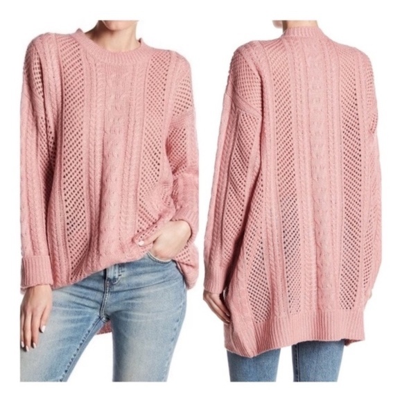 John + Jenn Oversized Cable Knit Sweater in Blush Pink Size S/P - Picture 1 of 9